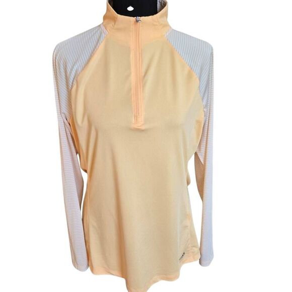 Adidas Tops - Adidas Womens Raglan Sleeves 1/4 Zip Mock Neck Golf Shirt Orange White Large